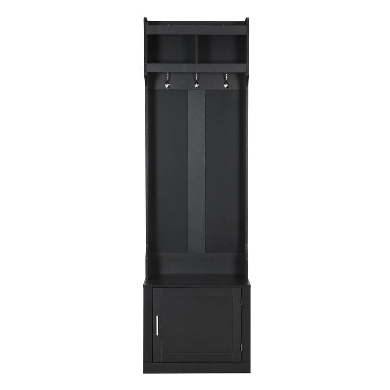 Multi-functional Wood Coat Rack with Cabinet and 6 Hanging Hooks