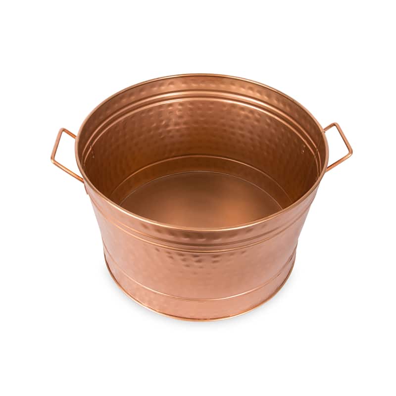 Achla Designs Round Hammered Tub With 2 Side Handles, 16.25 Inch Diameter, Copper Plated - 16.25"