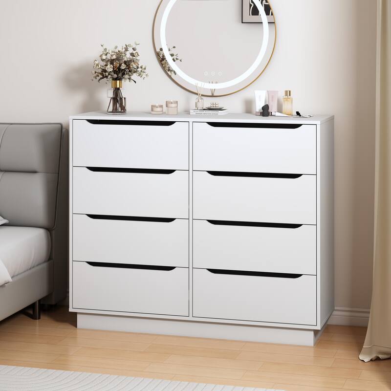 Wooden White Dresser for Bedroom, 9 Drawer/8 Drawers Double Dressers & Chest of Drawers, Large Clothing Storage Cabinet