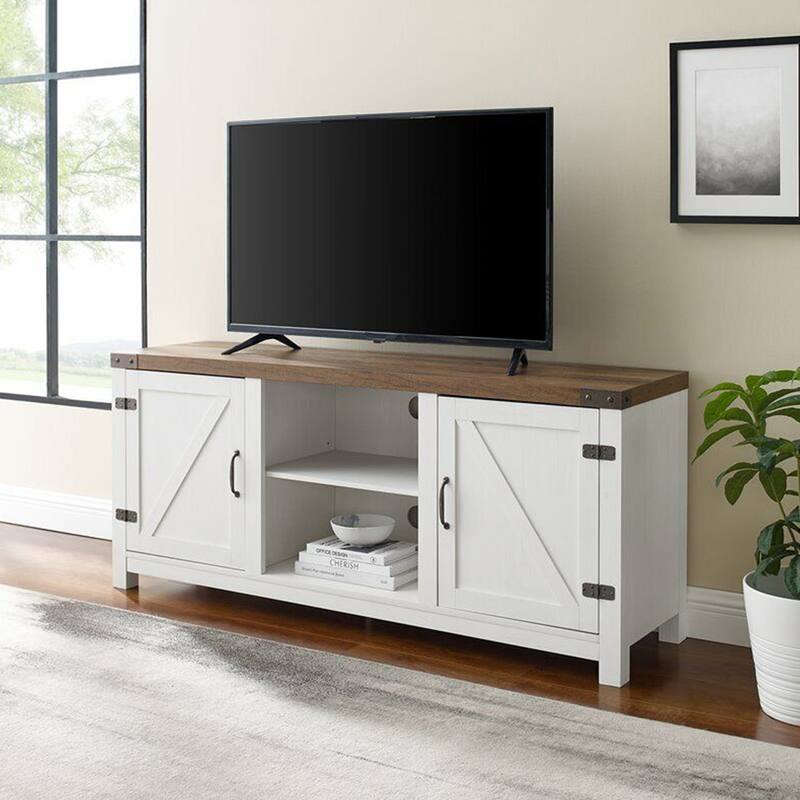 Farmhouse TV Stand for TVs up to 65" Rustic Oak/Brushed White - 58 inches