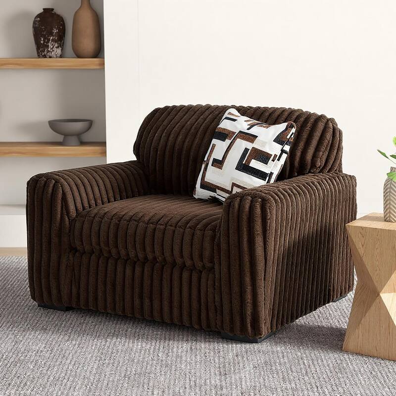 Roundhill Furniture Solenne Oversized Chair and a Half with Jumbo Corduroy Upholstery, Reversible Cushion, and Accent Pillow