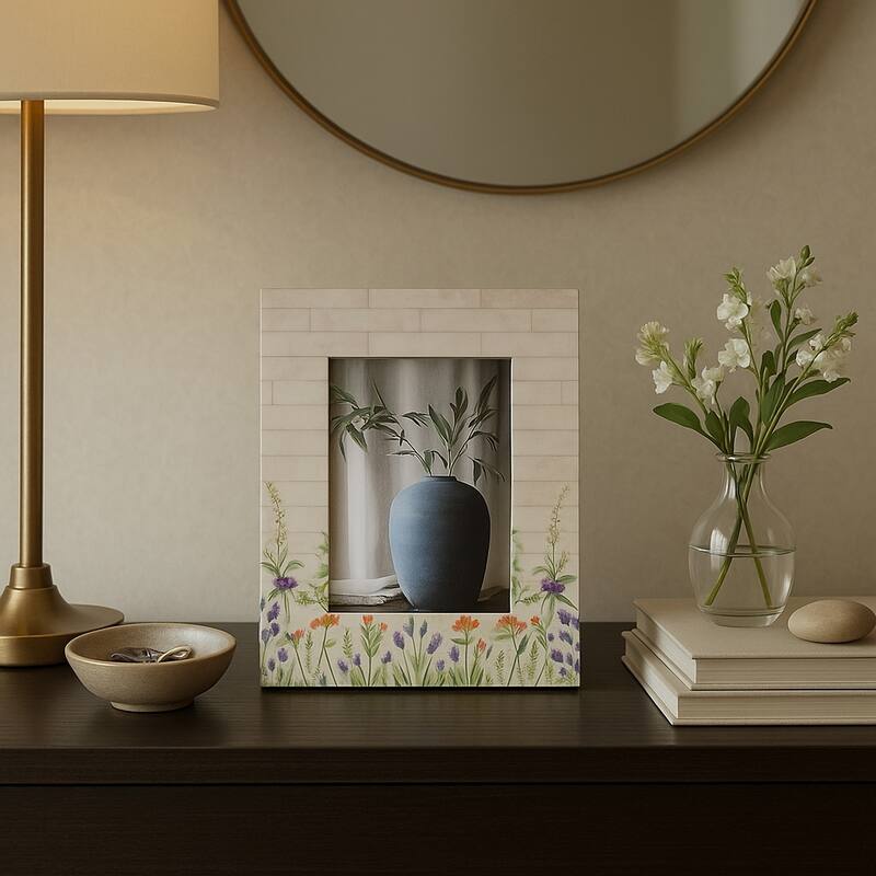 Wood Resin Flower Field Picture Frames - Ivory