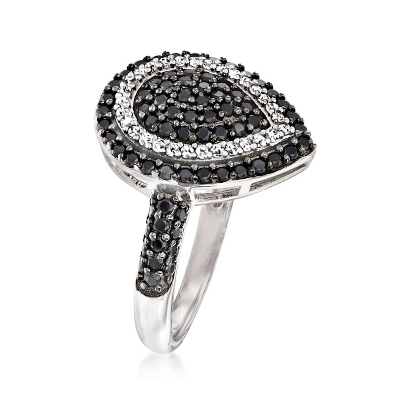 925 Sterling Silver Black Spinal, White Natural Zircon Ring