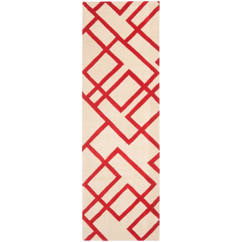 SAFAVIEH Handmade Soho Gulsevim Deco N.Z. Wool Rug - 2'6" x 8' Runner - Beige/Red - Runner