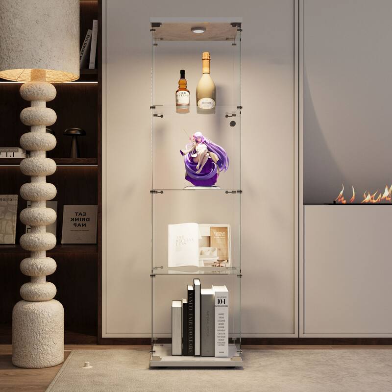 Tempered Glass Cabinet,Wine Cabinet,storage Cabinet,File Cabinet,with Battery-powered paipai light,Adjustable Floor Feet