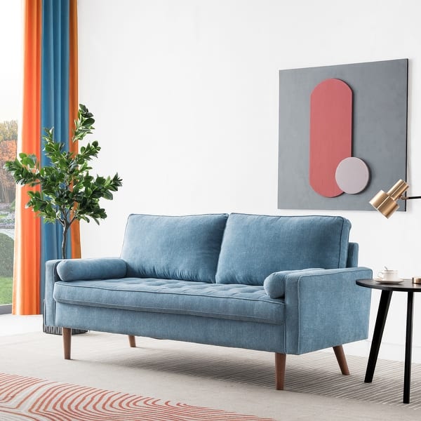 Shop Ovios High Back Couch Mid Century Spring Top Grain Leather Wood Legs Sofa Overstock 32076618