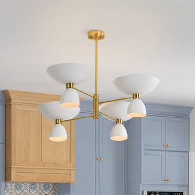 Modern 8-Light Gold and White Up-Down Torch Metal Chandelier - 36.2in