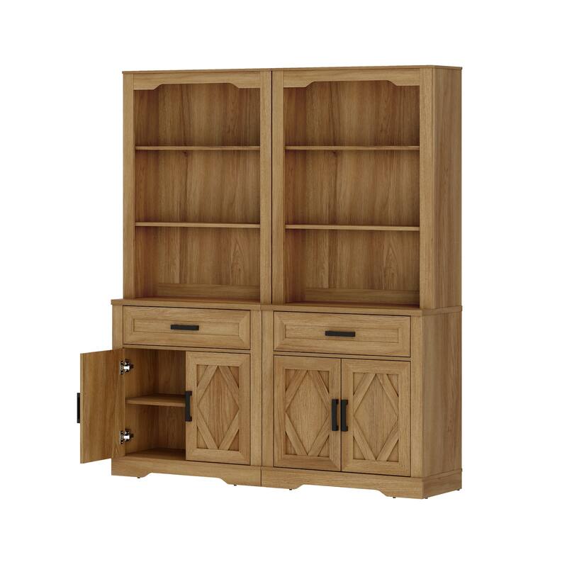 5 Tier Bookcase with Barn Door,73.3" Tall Open Storage Bookshelf