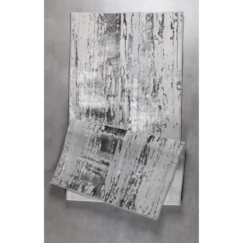 Hania Collection Grey Geometric Transitional Area Rug