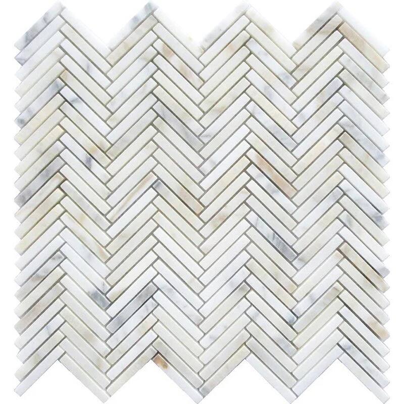 Serena 11x11 White Gray Calacatta Gold Mosaic Herringbone Wall and Floor Tile (4.2 sq ft/case) - 5 Pack
