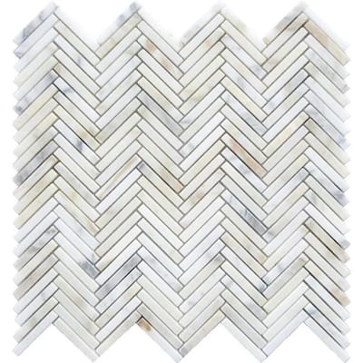Serena 11x11 White Gray Calacatta Gold Mosaic Herringbone Wall and Floor Tile (4.2 sq ft/case) - 5 Pack