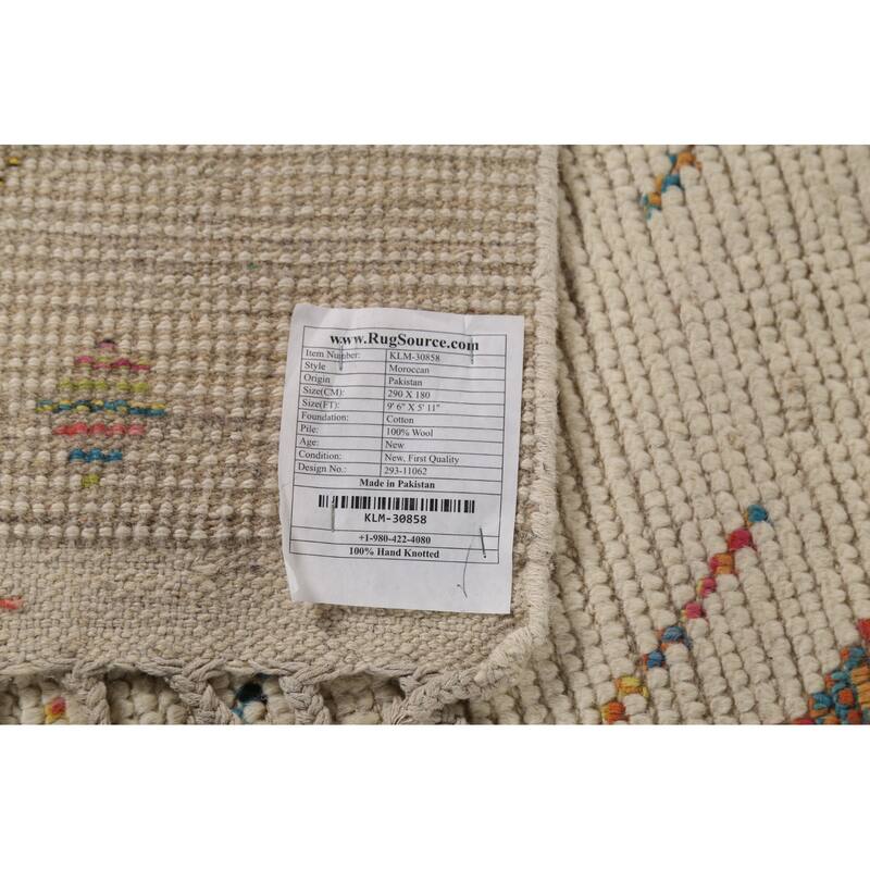 Ivory Geometric Moroccan Oriental Area Rug Handmade Wool Carpet - 5'11"x 9'6"