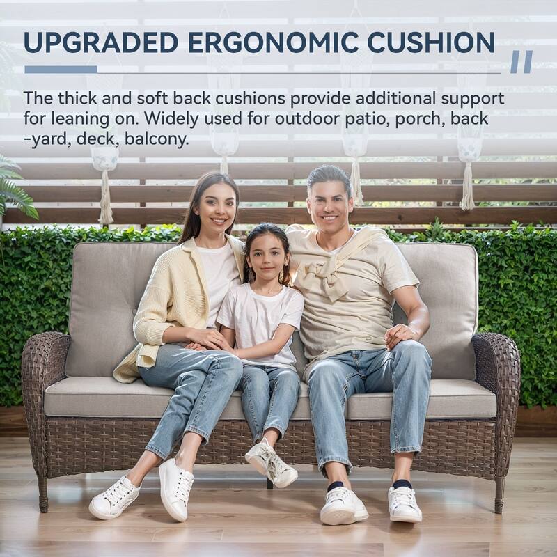 Gymojoy 4-Piece Outdoor Wicker Patio Furniture with 3 Seat Sofa & Swivel Chair, Coversation Set with Water Resistant Cushions