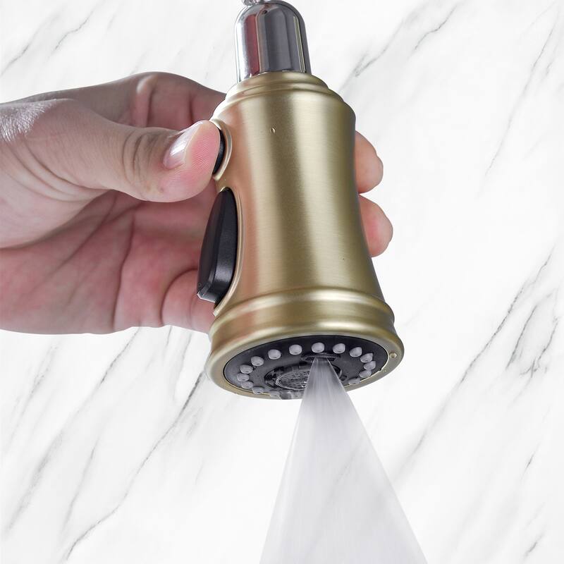 Transitional Bridge Kitchen Faucet with Pull-Down Sprayhead, Double Handle Kitchen Sink Faucet
