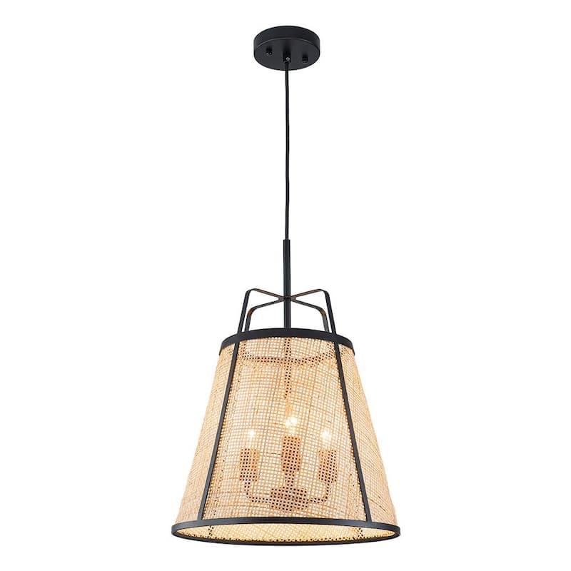 3-Light Natural Bamboo Hand-woven Cone Pendant - 14.2in