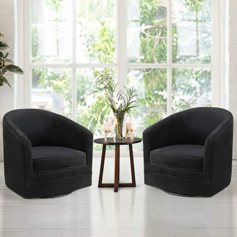 Gymax Set of 2 Modern Swivel Barrel Chair Velvet Accent Chair with - See details