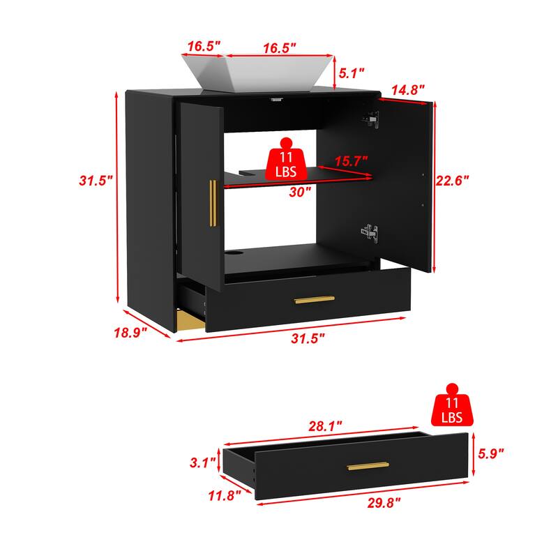 Freestanding Vanity Cabinet for Bathroom, High-Gloss Design, Storage