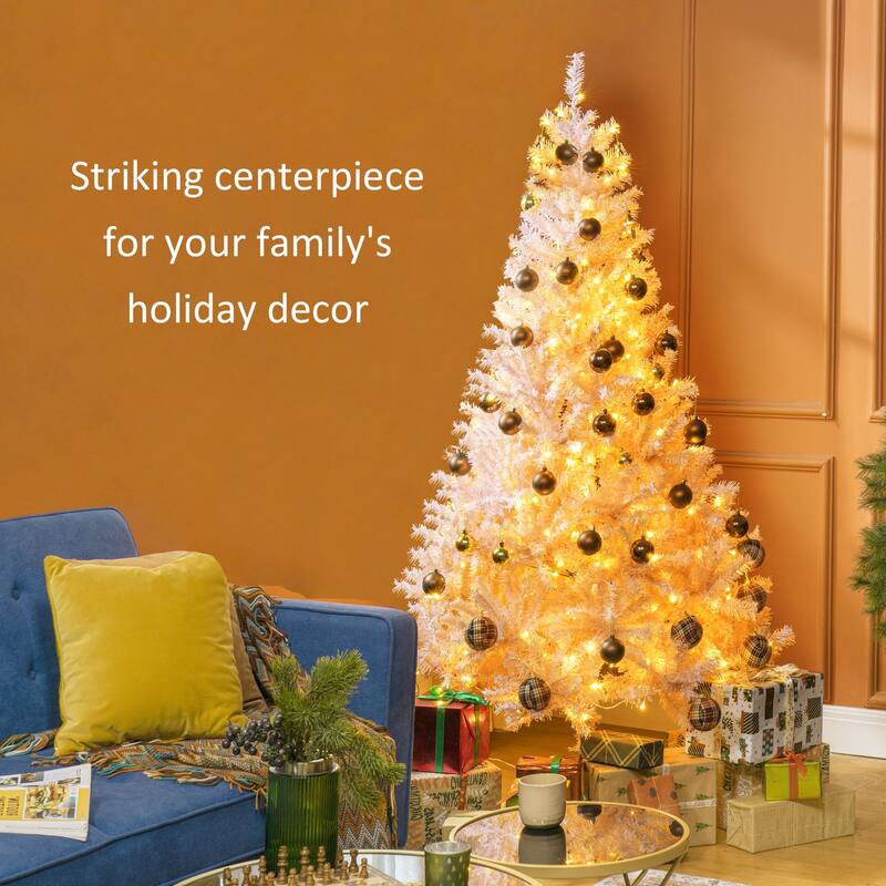 HOMCOM Pre-Lit Douglas Fir Tree - Warm White LED Lights, Realistic Branches, Pink