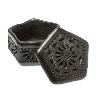 Novica Handmade Floral Pentagon Ceramic Decorative Box