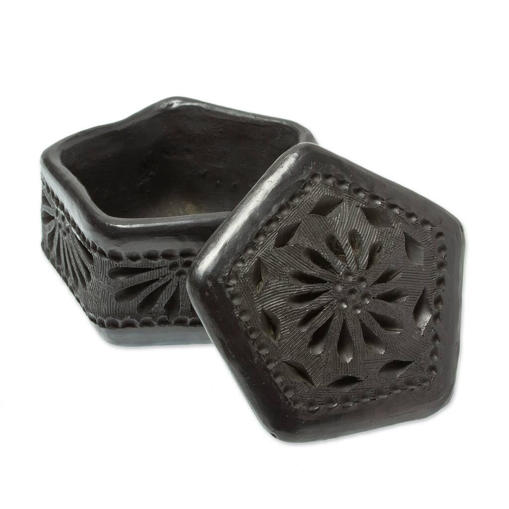 Novica Handmade Floral Pentagon Ceramic Decorative Box
