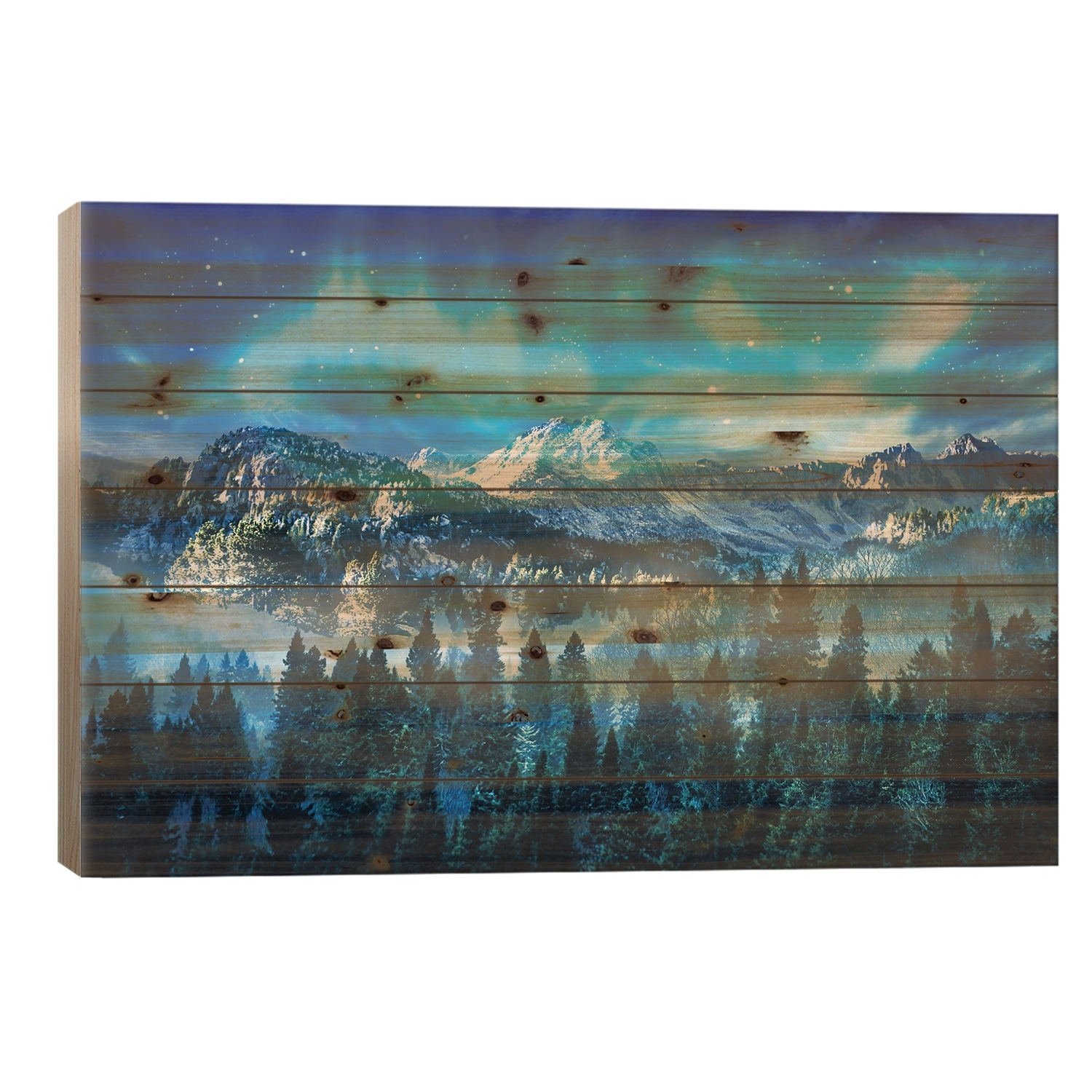 Northern Lights Print On Wood by Tenyo Marchev - Multi-Color