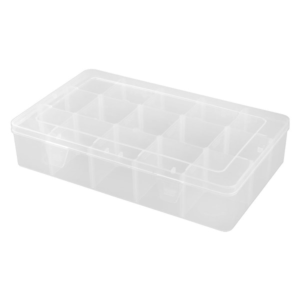 Home Plastic Rectangle 15 Compartments Jewelry Holder Storage Case Box Clear
