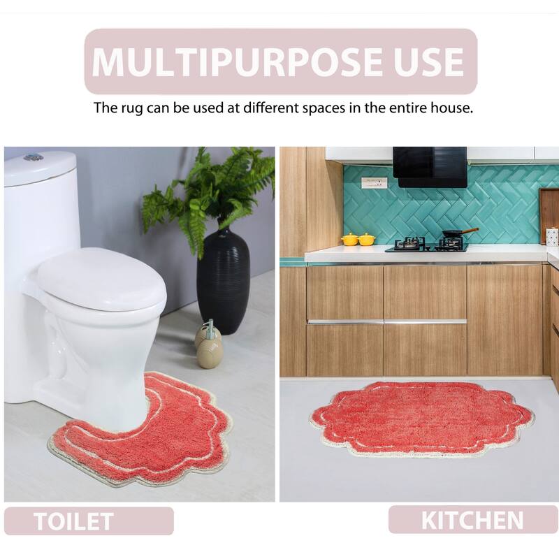 Allure Collection 100% Cotton Non-Slip Bathroom Rug Set, 3 Piece Machine Washable- Bathroom Rug, Bath Rug, U Shaped Contour