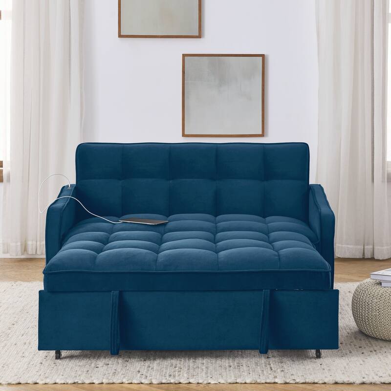 Loveseats Sofa Bed with Pull-out Bed,Adjsutable Back and Two Arm Pocket