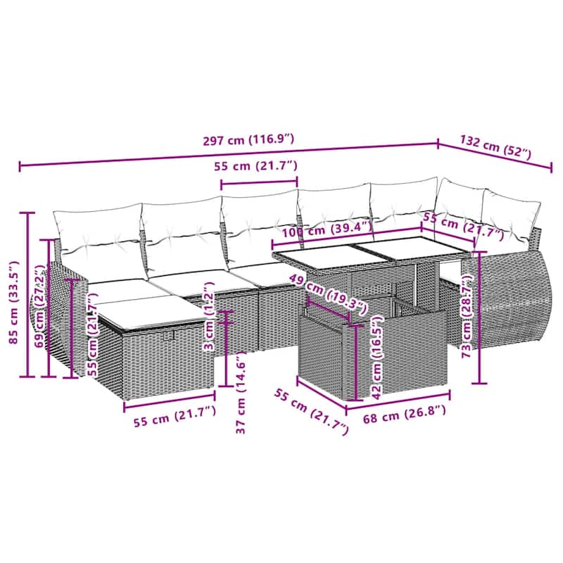8 Piece Outdoor Sofa Set with Cushions