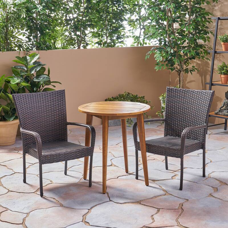 Linwood Outdoor 3 Piece Wood and Wicker Bistro Set by Christopher Knight Home