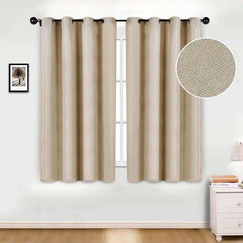 Superior Jaxon Washable Room Darkening Curtains, Set of 2 Panels - 52" x 63" - Beige