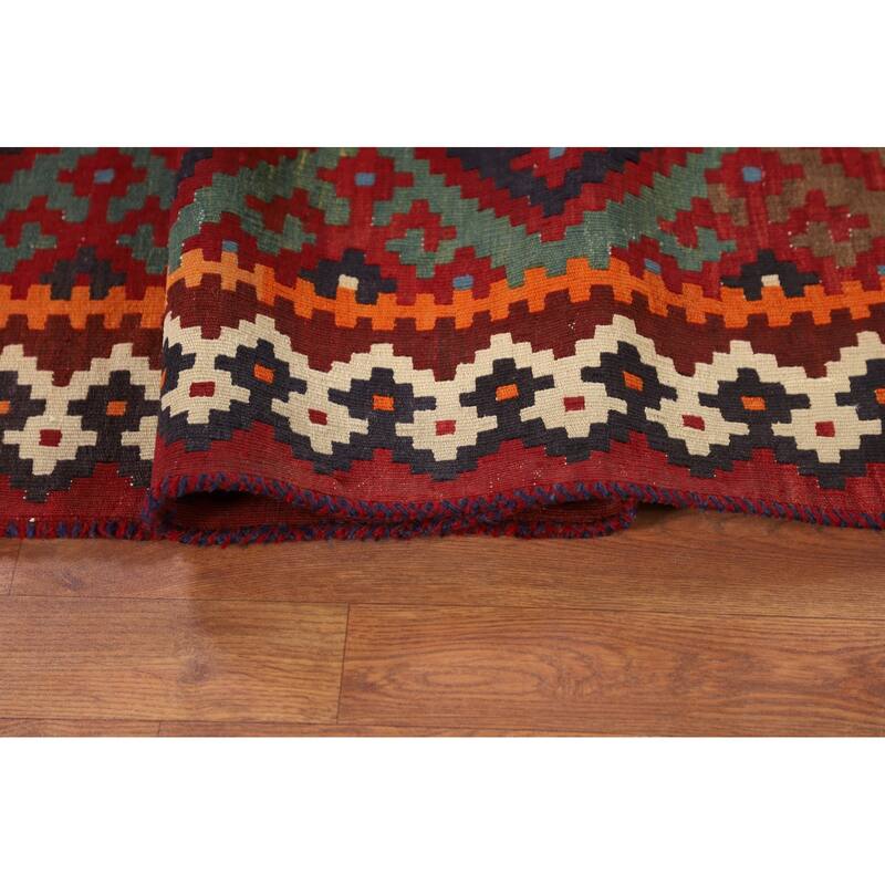 Kilim Qashqai Persian Vintage Rug Flatweave Wool Carpet - 4'10"x 11'3"