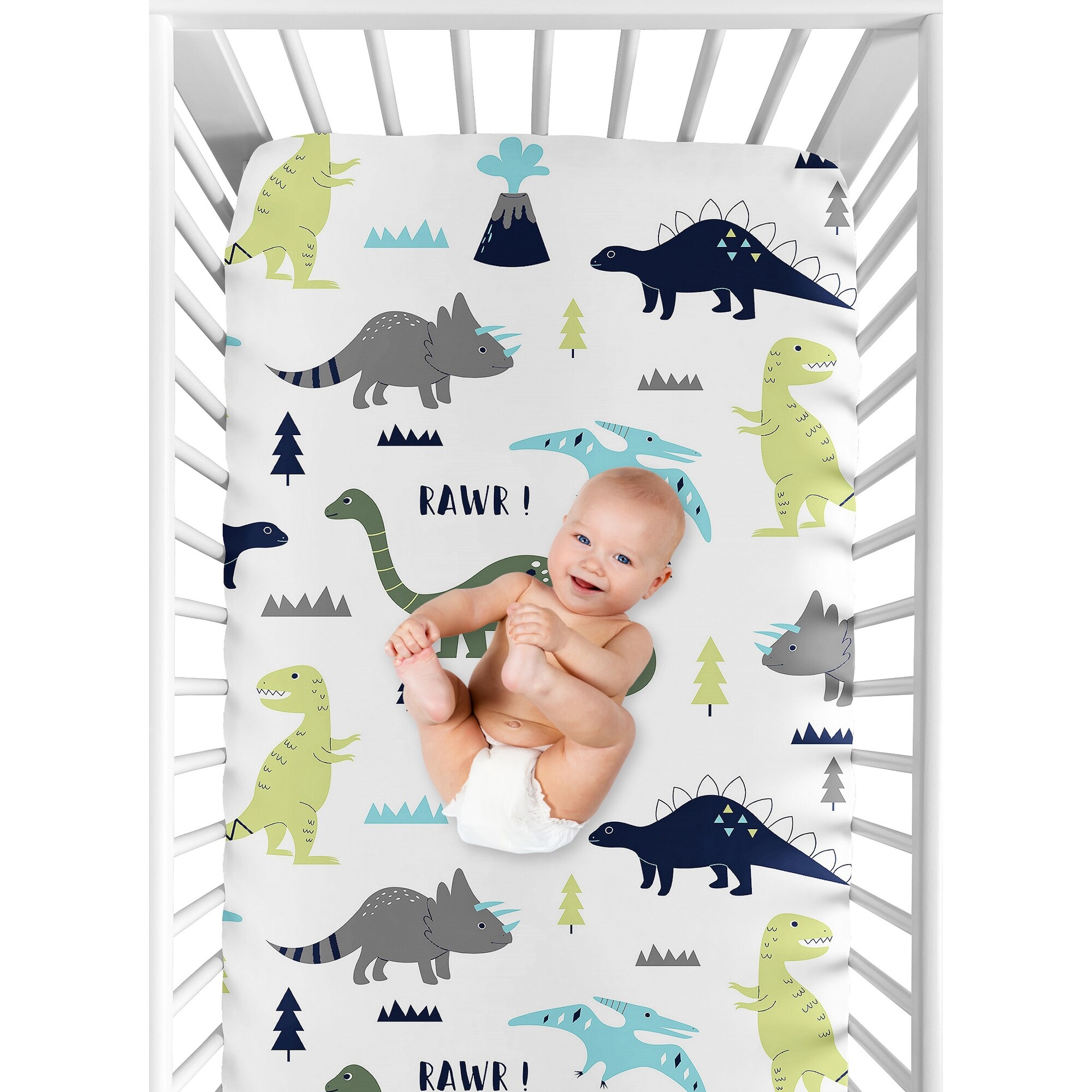 Mod Dinosaur Blue Green Collection Boy 2 Pack Fitted Crib Sheets Turquoise Prehistoric Boho Bohemian Grey White Mod Dinosaurs Bed Bath Beyond 37564913