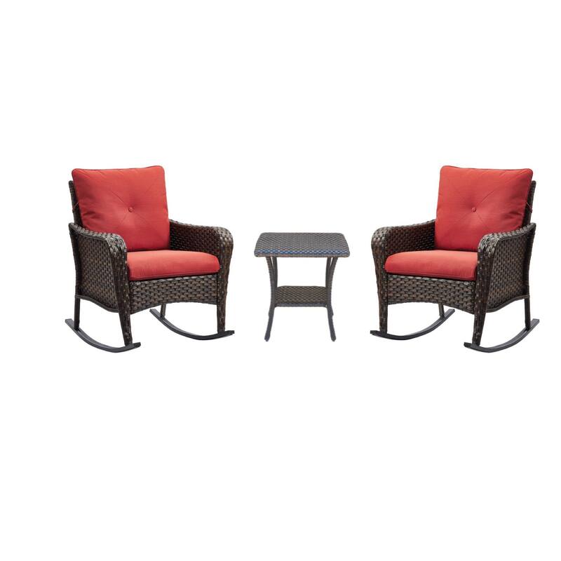 Pocassy 3-Piece Outdoor Wicker Rattan Rocking Set