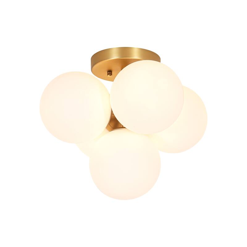 5-Light Modern Gold Frosted Glass Globe Semi-Flush Mount Light - 15 in. diameter × 12.2 in. height