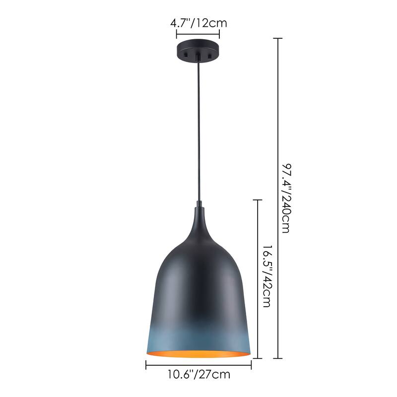1-Light Modern Matte Black&Gradient Blue Cylinder Pendant Light for Kitchen Island - 10.6 in. W x 97.4 in. H