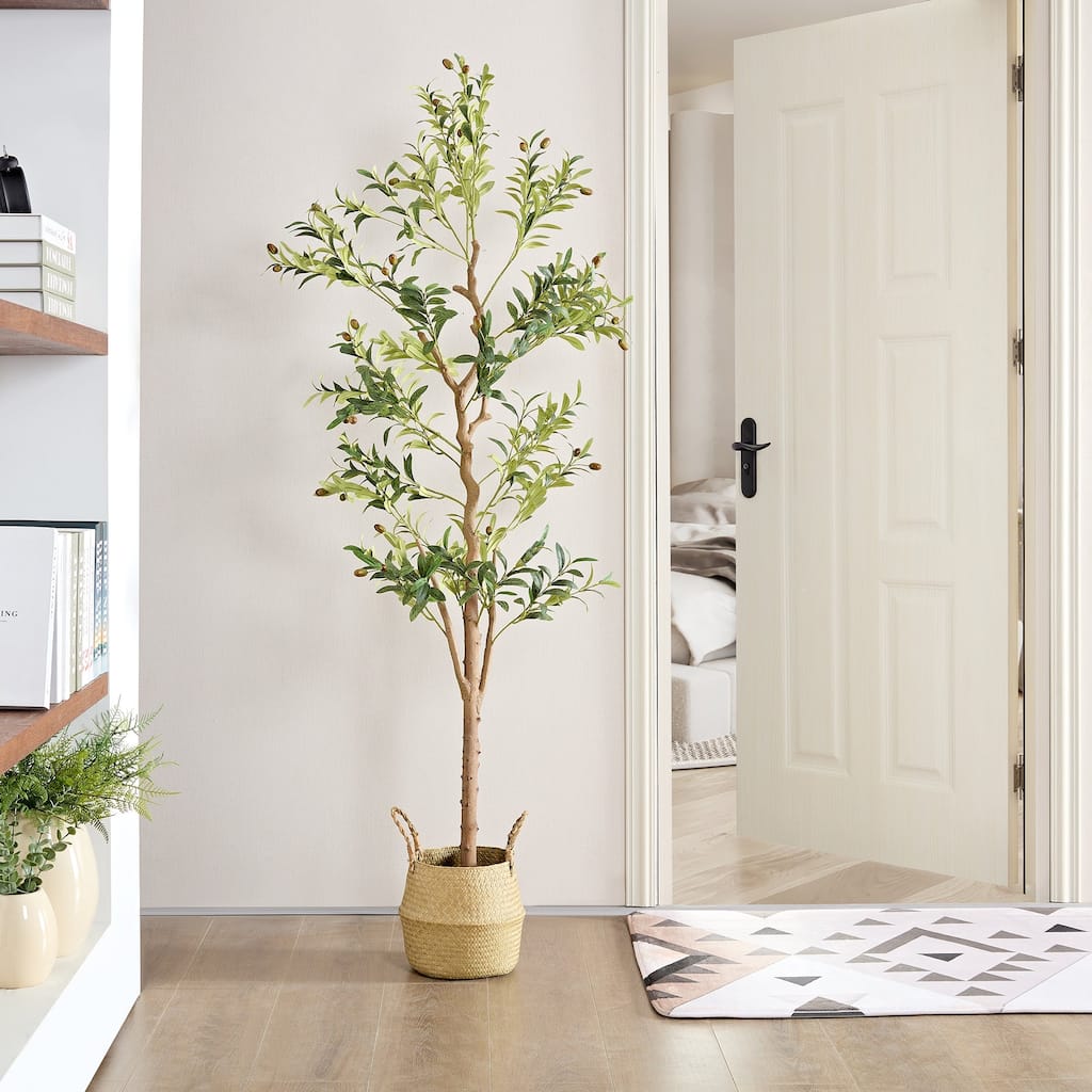 Artificial Olive Tree 59/71 Inch Tall Faux Silk Plant Indoor Fake Potted  Tree with Wood Branches and Fruits - Overstock - 42876363