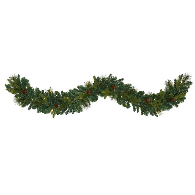 6' Mixed Pine and Pinecone Garland with 35 Clear LED Lights