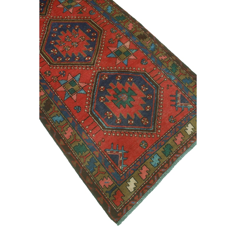 Fine Vintage Distressed Jerilyn Red/Navy Runner - 3'2" x 10'1"