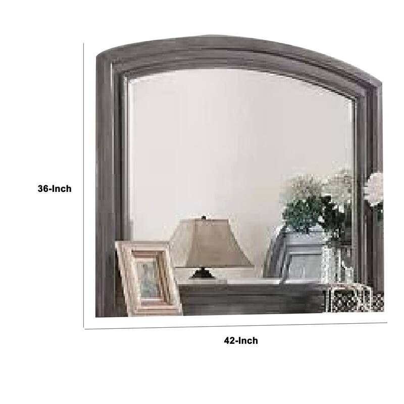 Dresser Mirror, Gray Pine Wood Frame, Farmhouse Carved Details 36x42