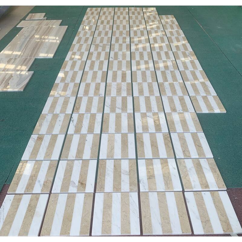 Roomfitters Waterjet Marble Tile for Floor and Wall, Polished Natural Stone, Genuine Marble, 4-Piece Boxe, White Gold