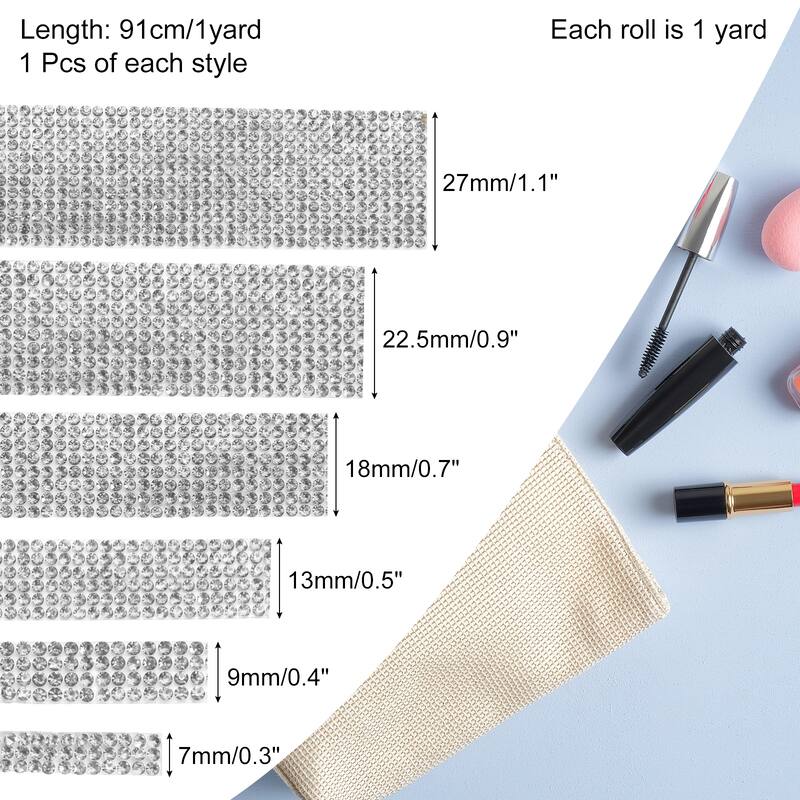 6 Rolls Self-Adhesive Rhinestone Ribbon for DIY Arts Craft - Mineral Silver