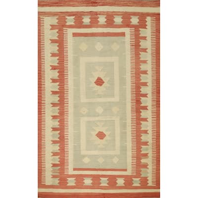 Hand Woven Oriental 100% Wool Carpet Southwestern Tribal Green Kilim Area Rug - 5' 9'' X 4' 2''