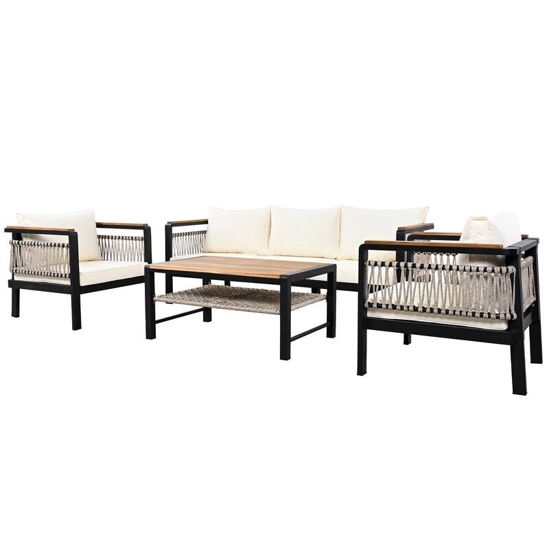 4-Piece Outdoor Sectional Sofa Set with Water-Resistant Cushions
