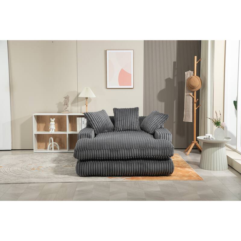 Corduroy lazy sofa bed Living room deep seat sofa with 3 back pillows