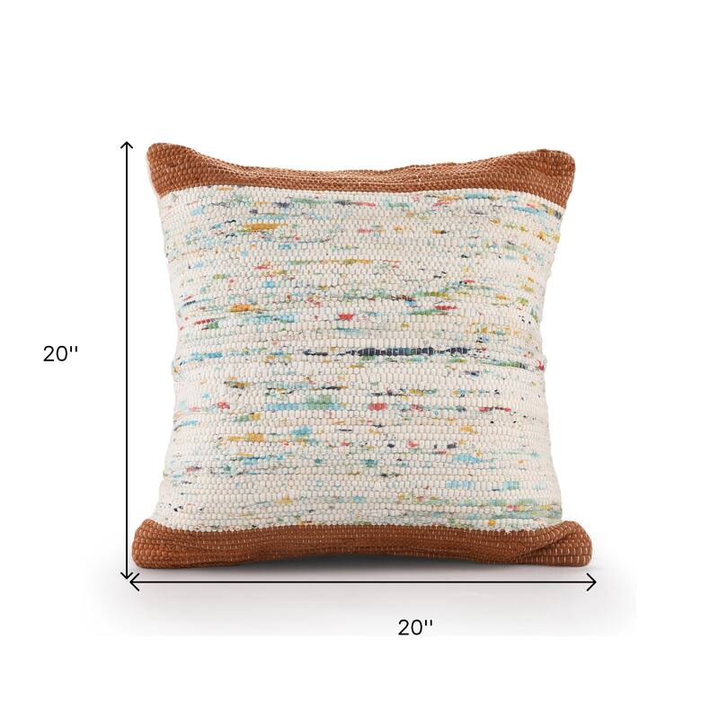 HomeRoots 20" X 20" Brown Orange And Off-White 100% Cotton Abstract Zippered Pillow