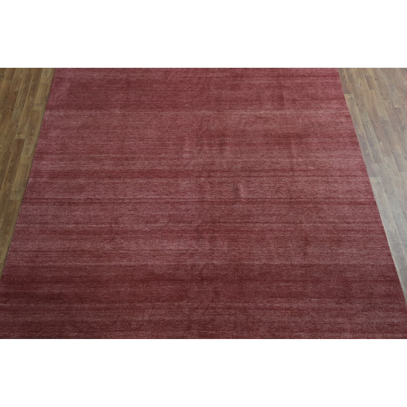 Hand Knotted Oriental 100% Wool Carpet Modern Solid Purples Gabbeh Area Rug - 12' 2'' X 8' 11''