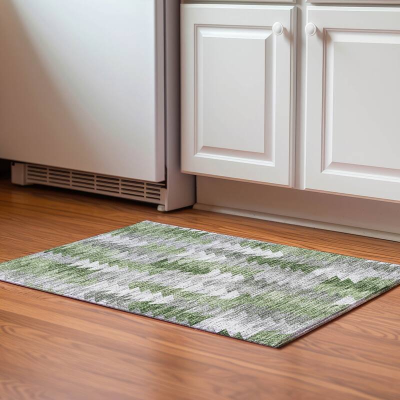 Premium Washable Super Soft Modern Global Mayfield Rug - Green - 1' 8" x 2' 6" - Rectangle