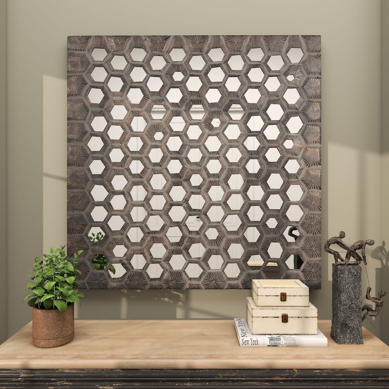 Gray Wooden Handmade Inspired Coral Home Wall Decor with Mirror Backing - Gray