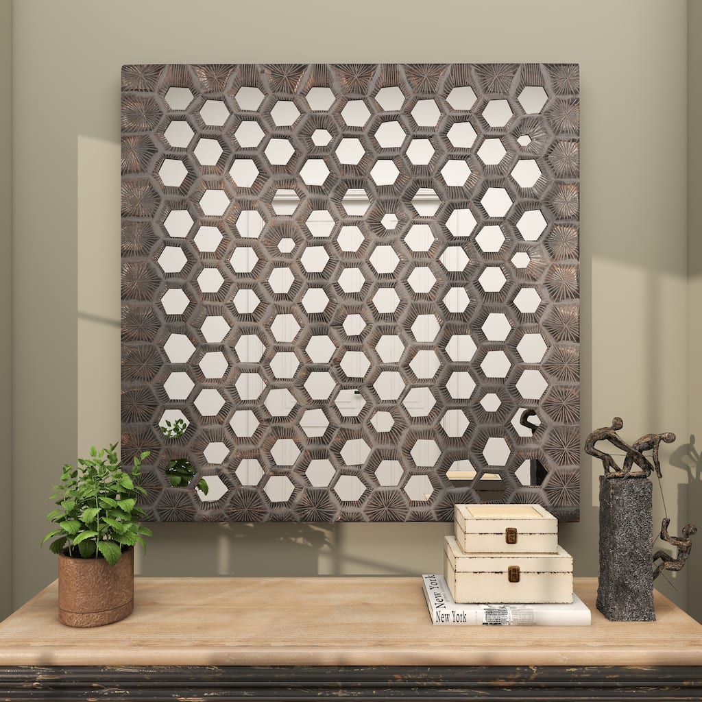 Gray Wooden Handmade Inspired Coral Home Wall Decor with Mirror Backing